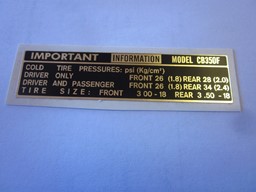 Zeige Details für Aufkleber Schutzblech hinten Reifendruck CB 350 Four Bild von Aufkleber Schutzblech hinten Reifendruck CB 350 Four