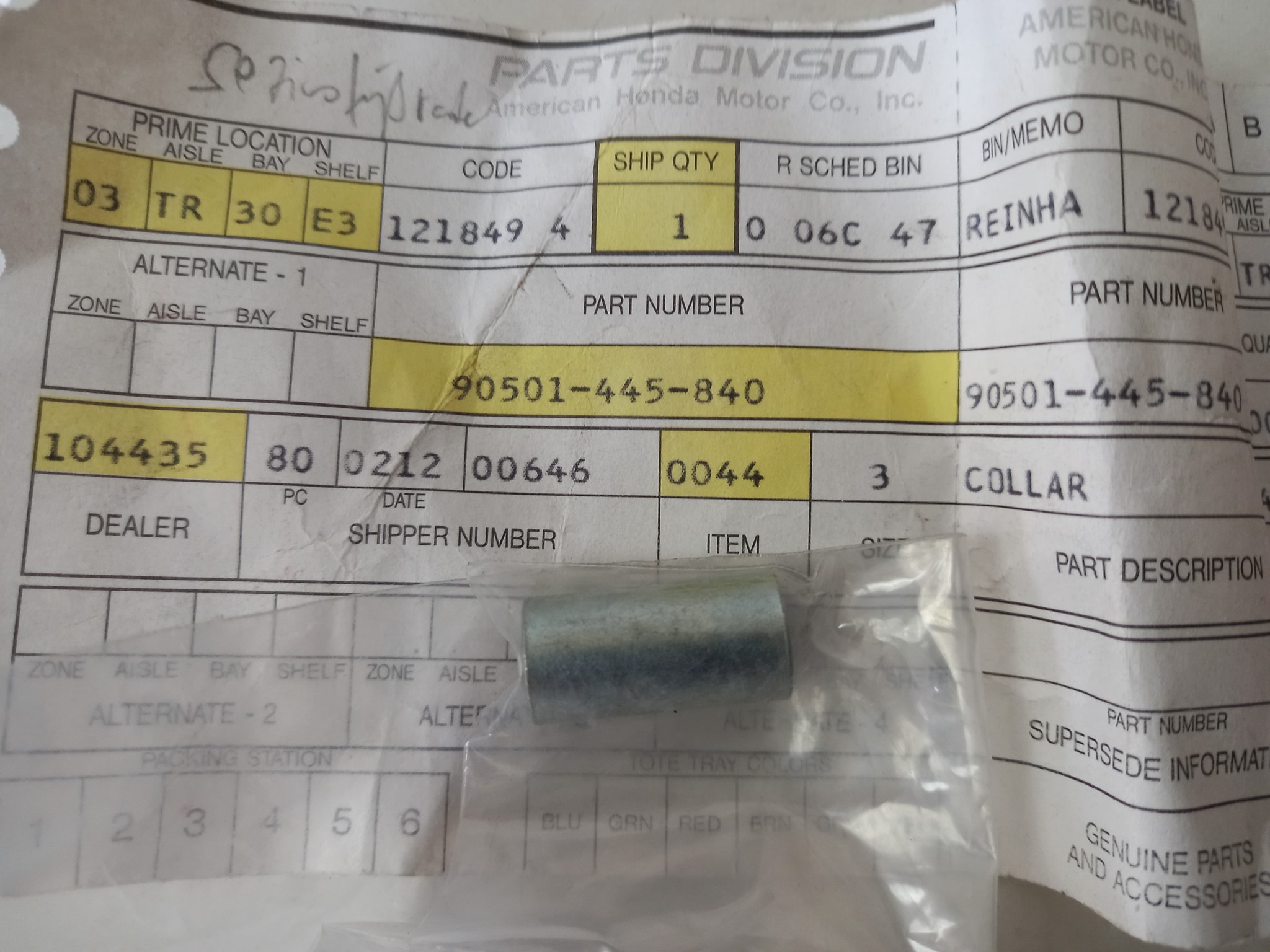 Picture of Honda  Collar, Step Pivot  90501-445-840